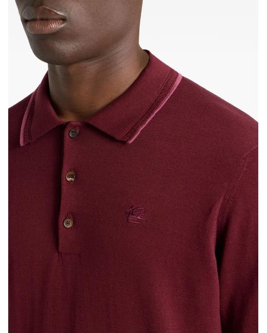 Etro Red Pegaso-Embroidery Polo Shirt for men