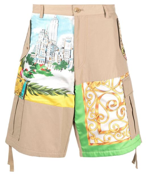 Moschino Natural Mix-print Panelled Cargo Shorts for men