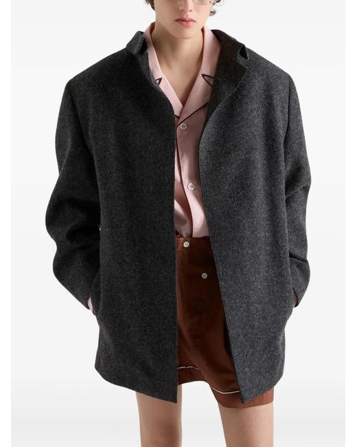 Prada Black Single-Breasted Shetland Wool Jacket