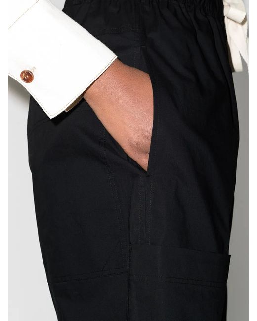 Lee Mathews Black Drawstring Cropped Cotton Trousers