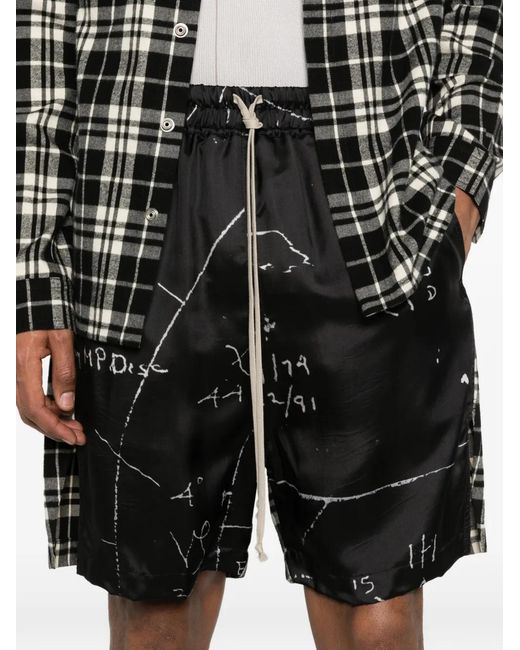 Rick Owens Black Graphic-Print Shorts for men