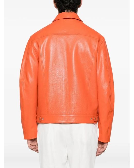 Fursac Orange Patch-Pocket Leather Jacket for men