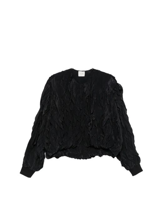 Alysi Black Ruffled Round-Neck Bomber Jacket