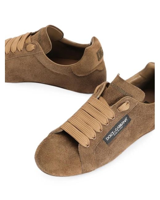 Dolce & Gabbana Brown Split Leather Portofino Soft Sneakers for men