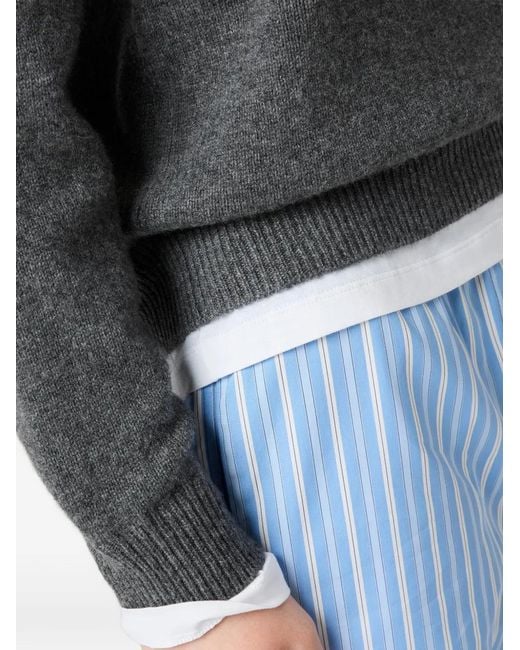 Miu Miu Gray Layered-Effect V-Neck Sweater