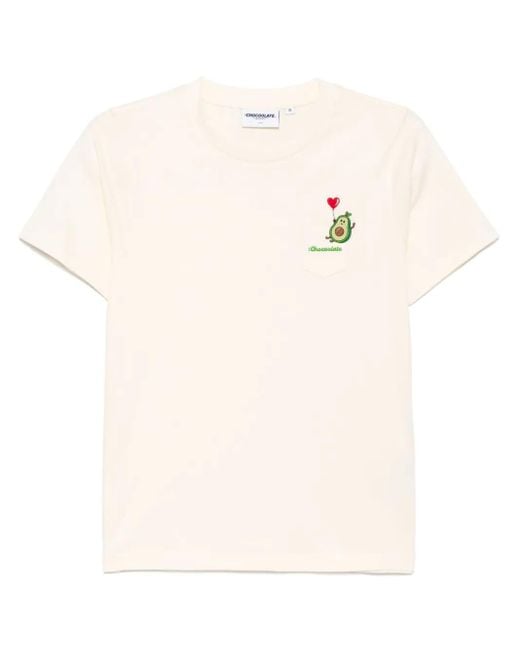 Camiseta con logo bordado Chocoolate de color Natural