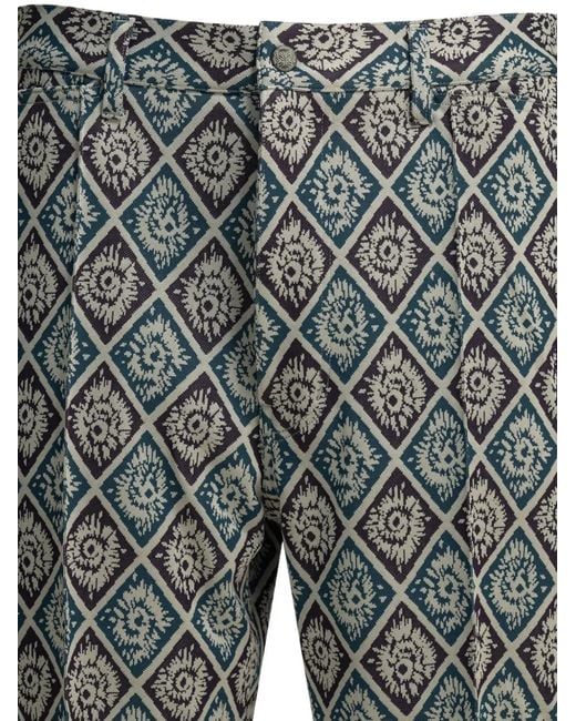 Needles Gray Geometric-Pattern Wide-Leg Trousers for men