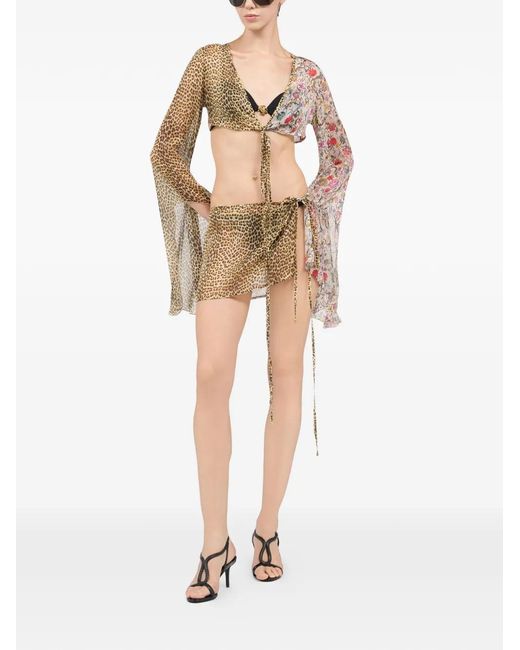 Roberto Cavalli Natural Leopard Floral Sarong