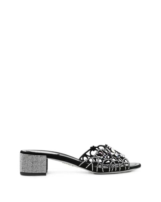 Rene Caovilla White Eden Crystal-Embellished Mules