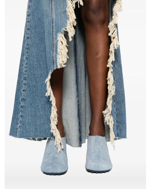 Blumarine Blue Halter-Neck Frayed-Hem Denim Dress