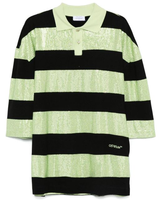 Off-White c/o Virgil Abloh Green Crystal-Embellished Striped Polo Shirt for men