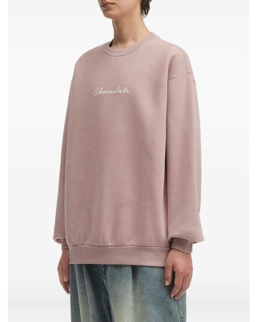 Chocoolate Pink Embroidered Crew-Neck Sweatshirt for men