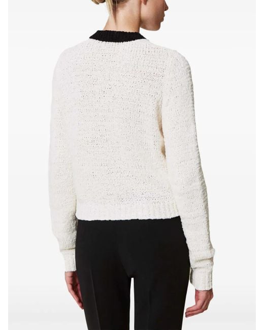 Twinset White Oval T Button-Detail Jumper