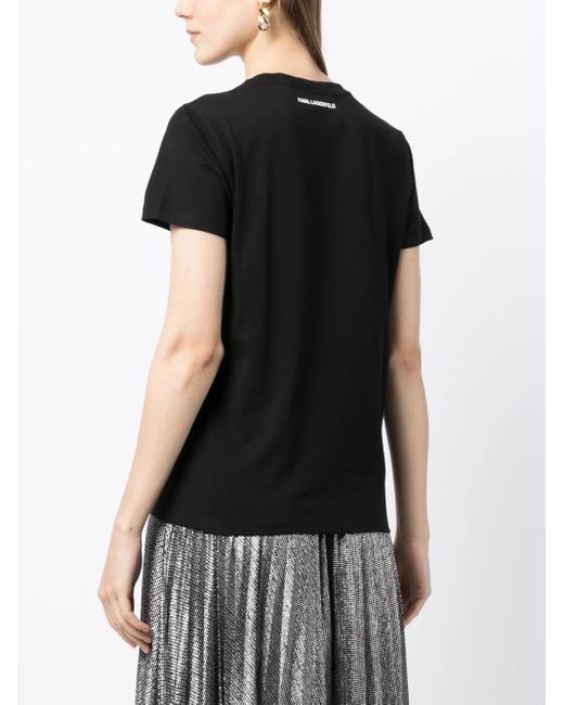 Karl Lagerfeld Black Ikon Rhinestone-Embellished T-Shirt