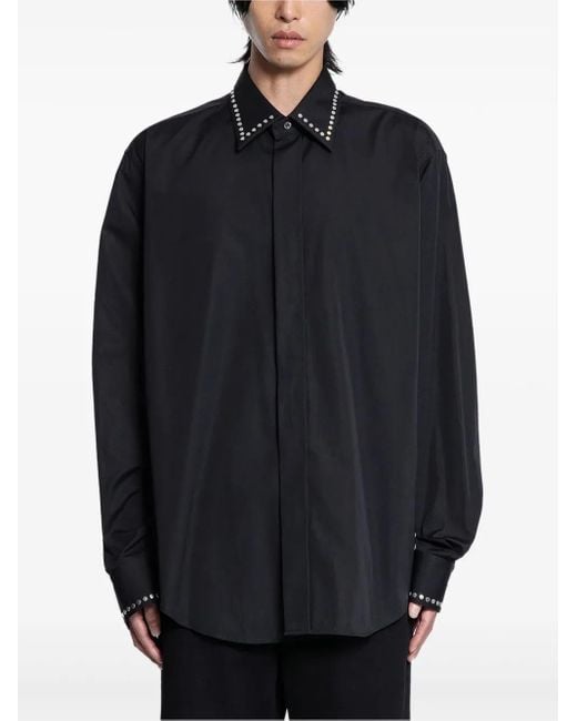 McQueen Blue Studded Cotton Poplin Shirt for men
