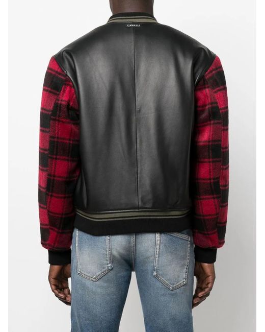 Roberto Cavalli Black Plaid-Sleeves Bomber Jacket for men