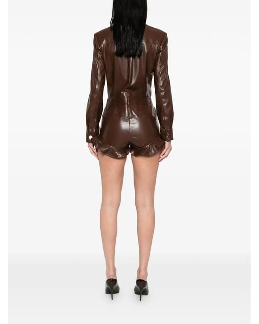 Self-Portrait Brown Ruffle Tie Playsuit