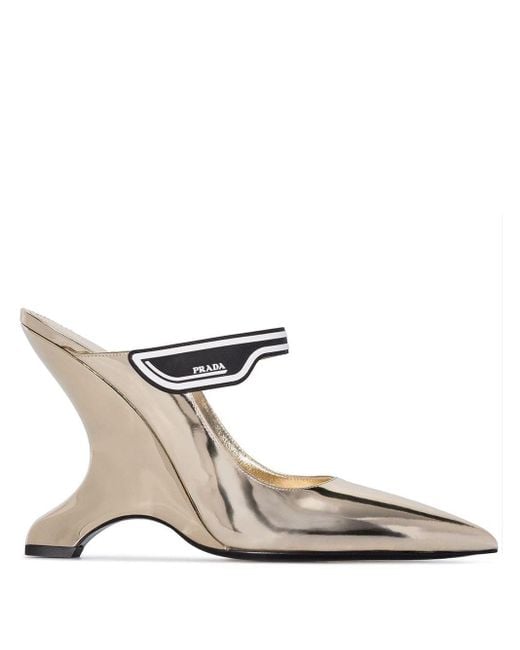 Prada Gold Metallic Madge 110 Wedge Mules