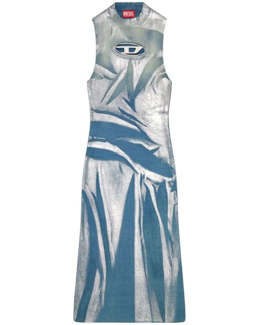 Robe mi-longue Sth-M-Ridere à plaque logo DIESEL en coloris Blue