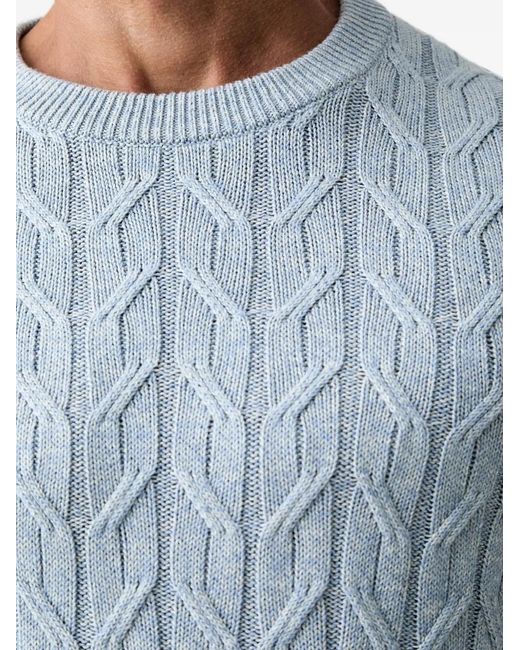 Hackett Blue Cable-Knit Crew Neck Sweater for men