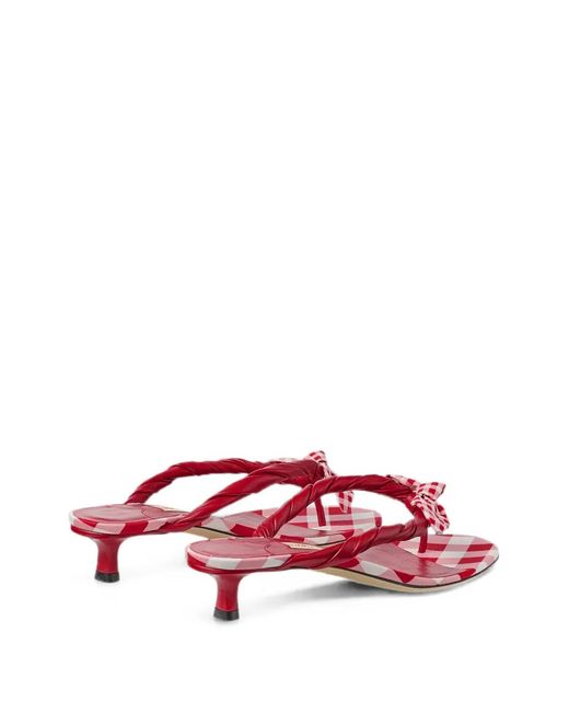 Jimmy Choo Red Liss 35 Ruby Mix Mixed Gingham Cotton Mule Sandals With Gingham Bow