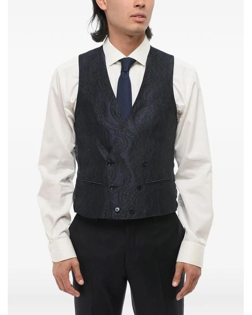 Corneliani Blue Paisley-Pattern Waistcoat for men