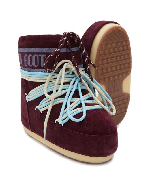 Moon Boot Red "Icon" Low Suede Laces Boot