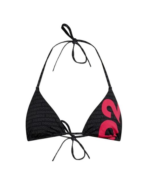 DSquared² Black Logo-Print Bikini Top