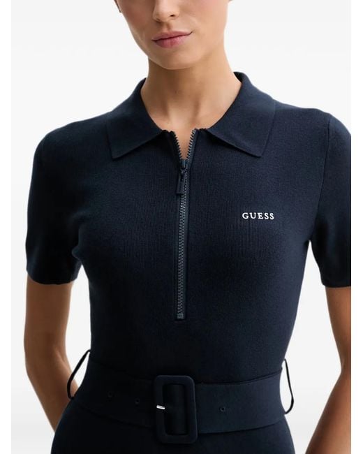 Guess Black Belted Zip-Up Mini Dress