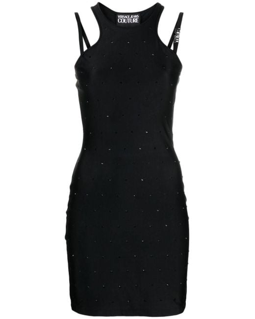 Versace Black Crystal-embellished Mini Dress
