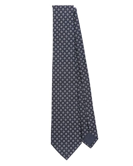 Giorgio Armani Blue Logo-embroidered Silk Tie for men