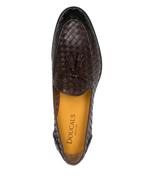 Doucal's Brown Interwoven Leather Loafers for men