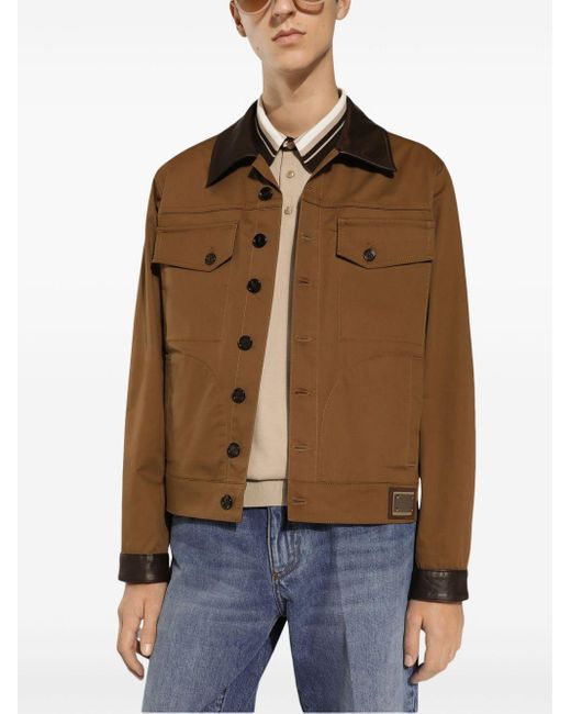 Dolce & Gabbana Brown Leather-detailing Jacket for men