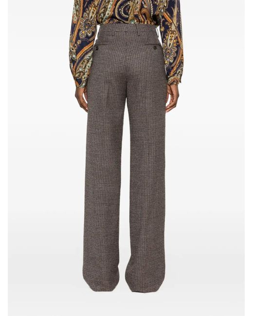 Etro Gray Check Straight-Leg Trousers
