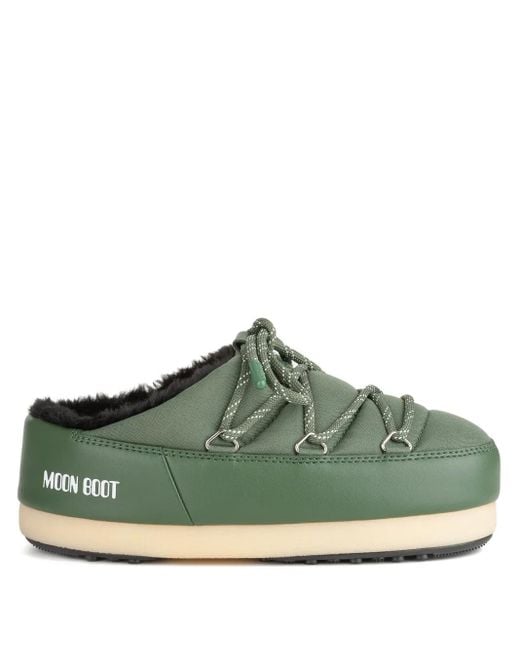 Moon Boot Green Padded Lace-Up Mule Boots