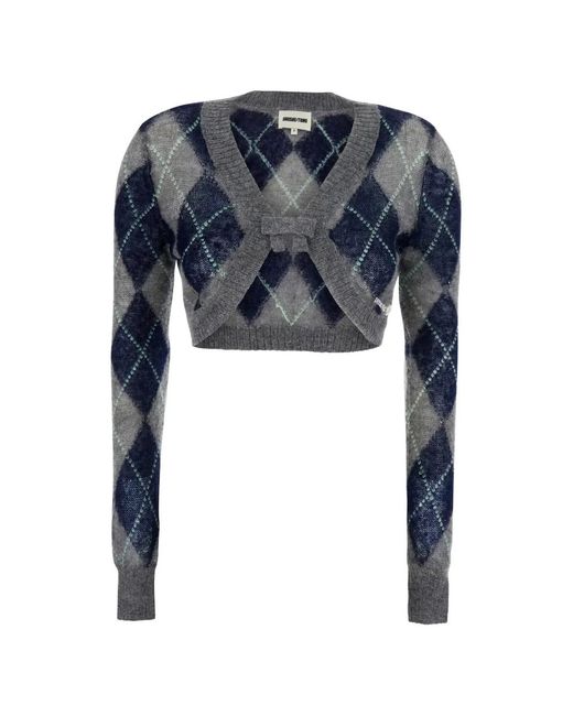 ShuShu/Tong Blue Argyle-Check Cropped Cardigan