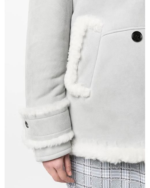 Thom Browne Gray Double-Breasted Shearling Peacoat