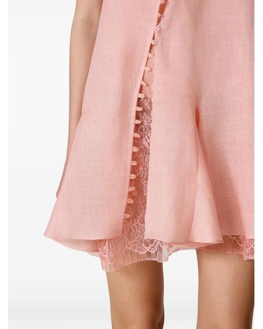 Pink Pink Lace-Trim Button-Front Dress