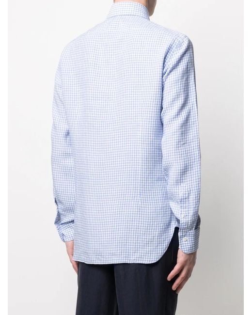 Barba Napoli Blue Gingham Check Pattern Shirt for men