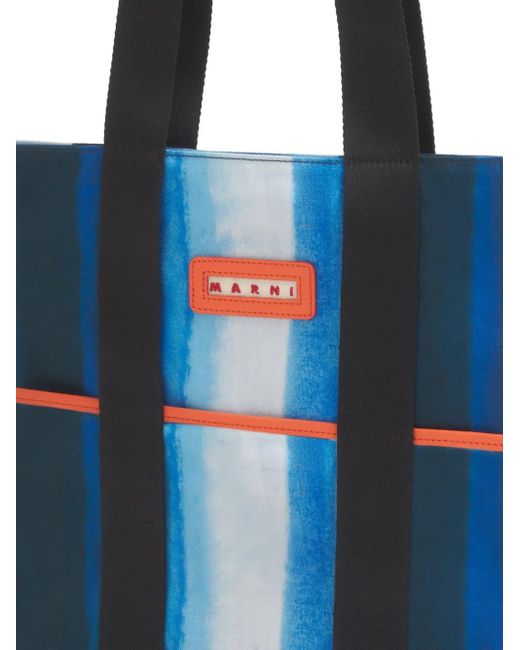 Marni Blue Striped Tape-Handles Tote Bag