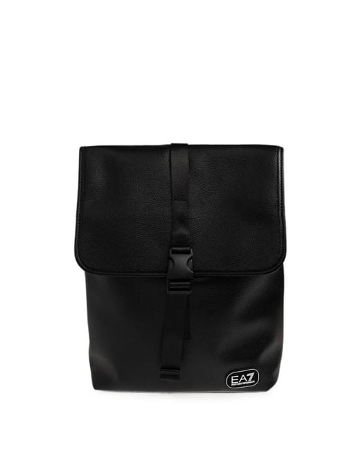 EA7 Black Logo-Patch Buckle-Fastening Backpack