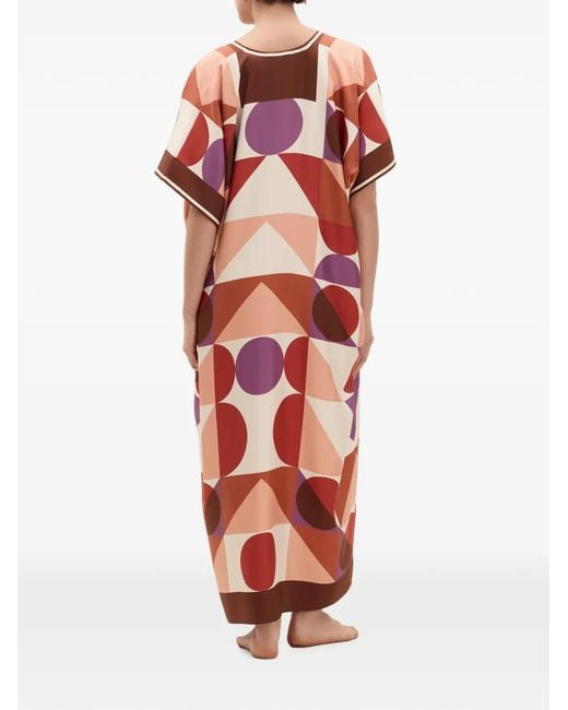 Eres White Geometric-Print Silk Kaftan