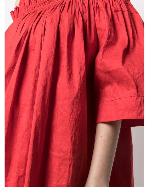 Uma Wang Red Off-Shoulder Linen Blouse