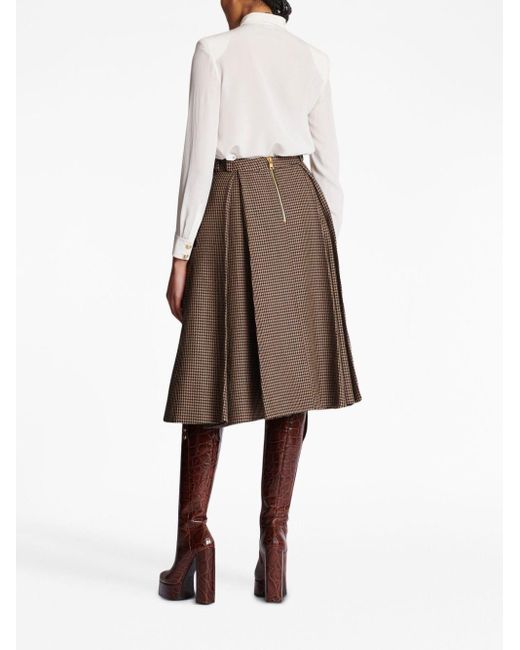 Balmain Brown Houndstooth Checked-print Pleated Skirt