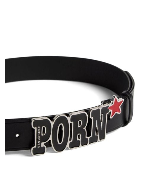 DSquared² Black Slogan-plaque Leather Belt for men