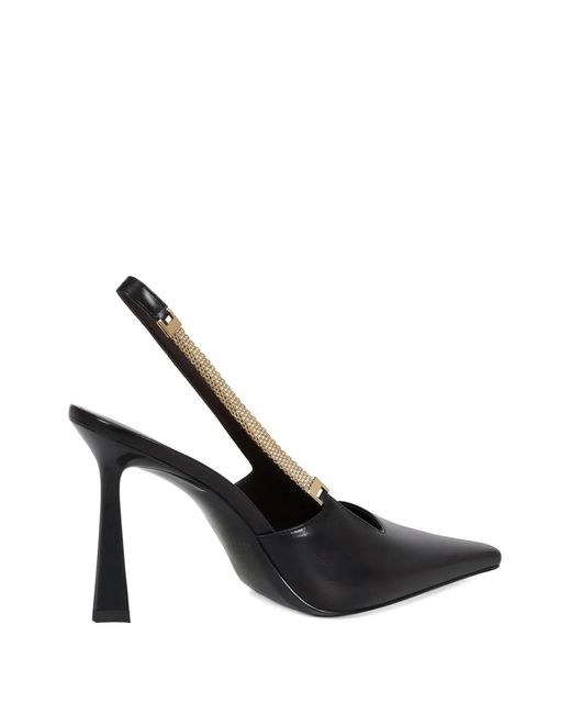 POTAMY Black Chain Strap Leather Pumps