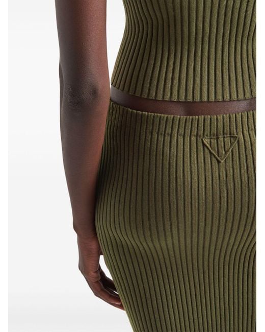 Prada Green Ribbed-knit Cotton Tube Skirt