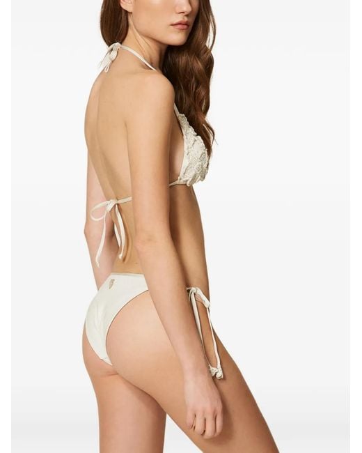 Twinset White Crochet-Knit Triangle Bikini Set