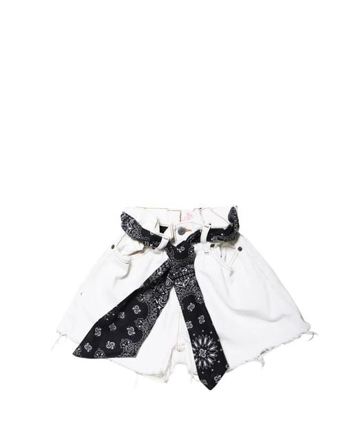 Mc2 Saint Barth White Short À Imprimé Cachemire Et À Bords Effilochés