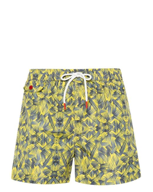 Kiton Green Graphic-print Swim Shorts for men